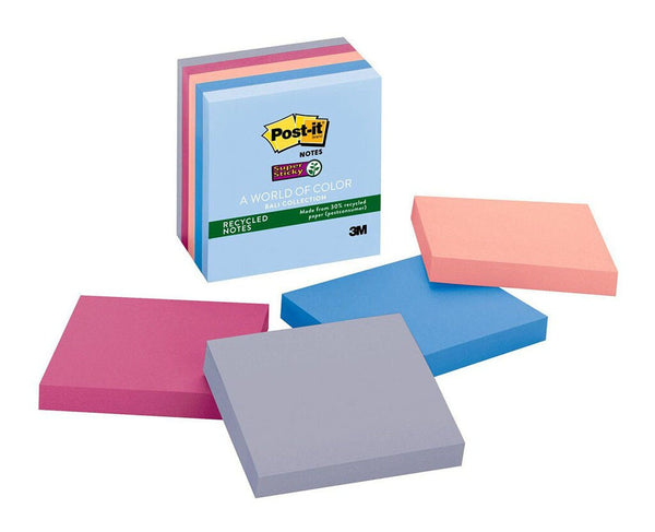 post-it recycled super sticky notes 654-5ssnrp bali 76x76mm 90 sheet pads pack of 5