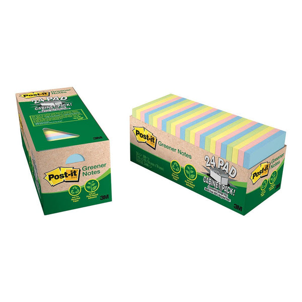 post-it notes 654r-24cp-ap recycled cabinet pack helsinki 76x76mm 75 sheet pads pack of 24