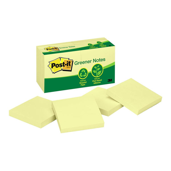 post-it recycled notes 654-rp 76mm x 76mm 100 sheet pads pack of 12