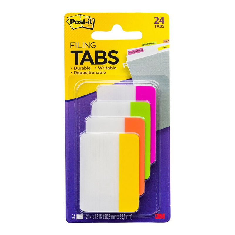 post-it durable filing tab 686-ploy pink lime orange yellow straight 50mm pack of 24