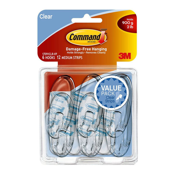 command hook 17091clr-vp-6 medium clear value pack of 6