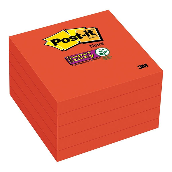 post-it super sticky notes 654-5ssrr red 76x76mm 90 sheet pads pack of 5