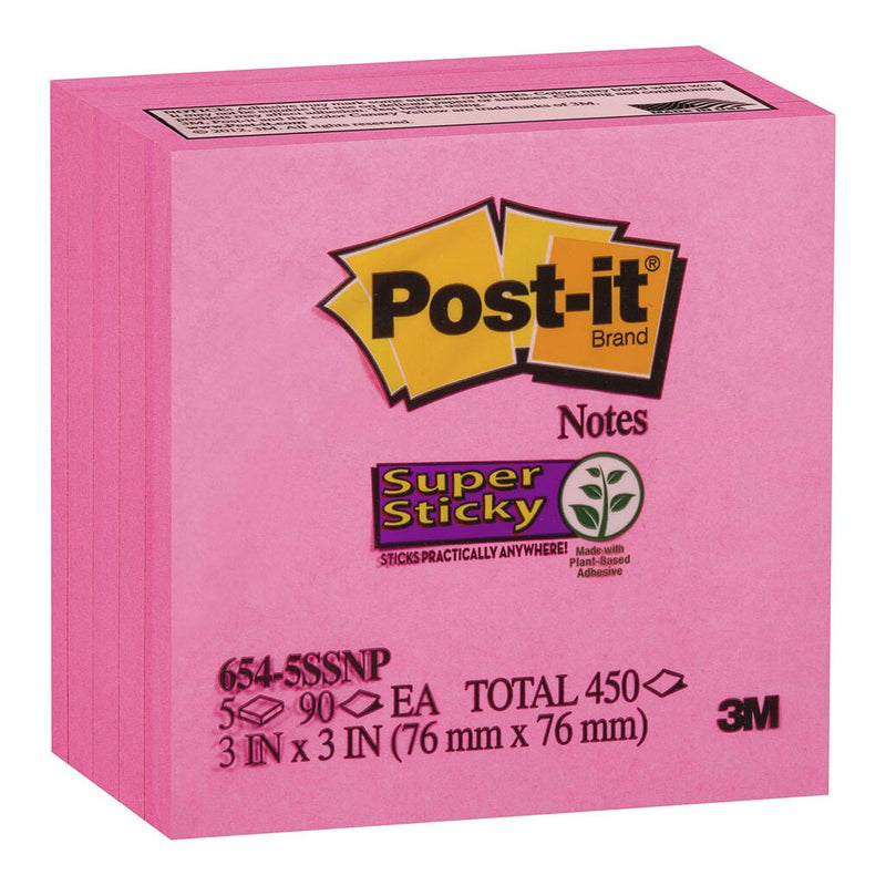 post-it super sticky notes 654-5ssnp 76x76mm 90 sheet pads pack of 5