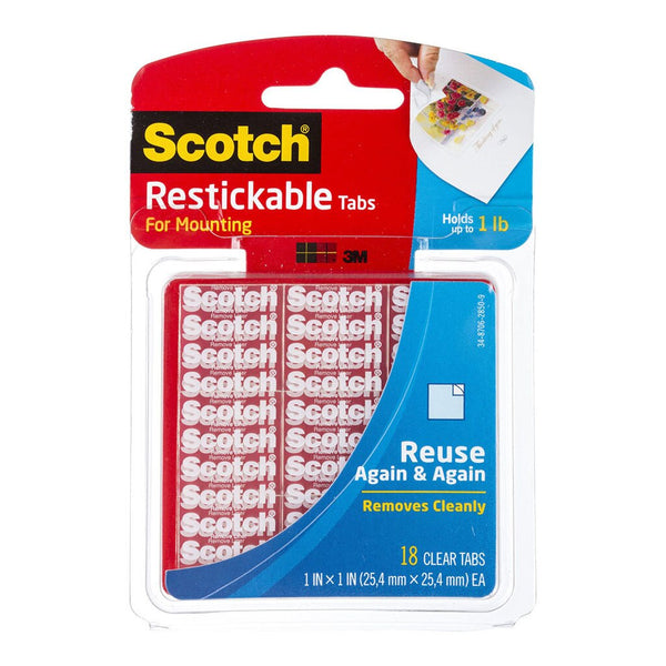 scotch restickable mounting tabs r100 25x25mm pack of 18 tabs