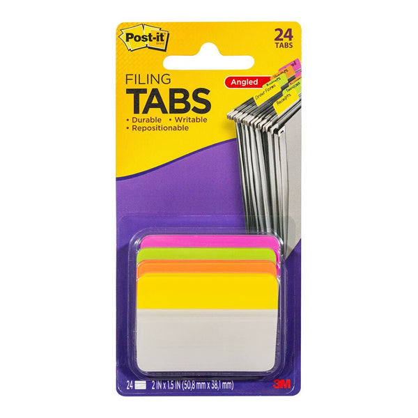 post-it durable filing tab 686a-ploy pink lime orange yellow angled 50mm pack of 24