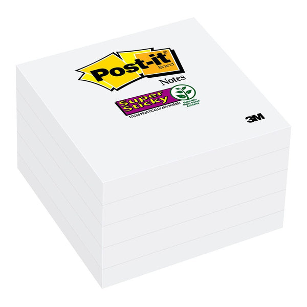post-it super sticky notes 654-5ssw white 76x76mm 90 sheet pads pack of 5