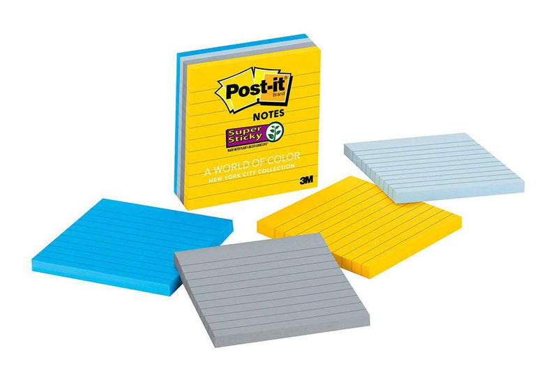 post-it super sticky lined notes 675-4ssny new york 101x101mm 90 sheet pads pack of 4