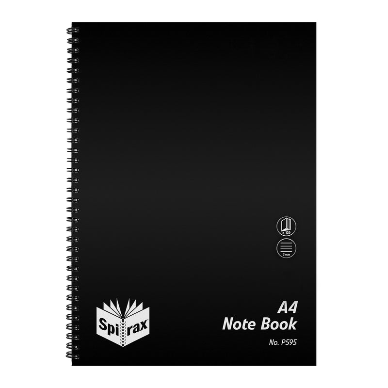 spirax p595 pp notebook a4 120 page black s/o - pack of 10
