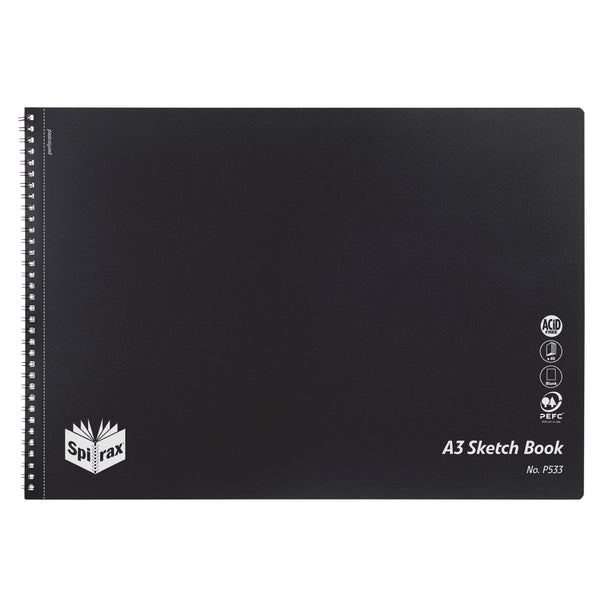 spirax p533 pp sketch book a3 40 pages black s/o - pack of 10