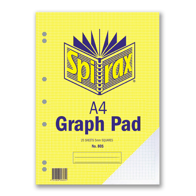 spirax 805 graph pad 5mm a4 25 leaf - pack of 10