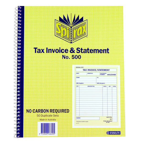 spirax 500 tax invoice & statement book quarto 250x200mm - pack of 5