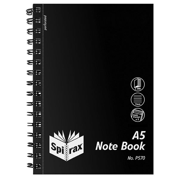 spirax p570 pp notebook a5 200 page black s/o pack of 5