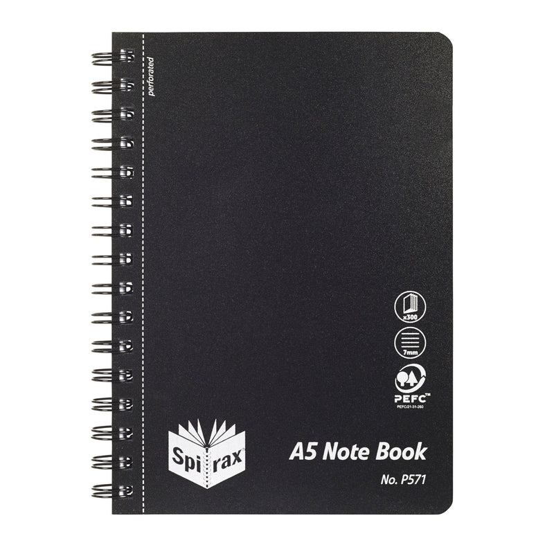 spirax p571 pp notebook a5 300 pages black s/o - pack of 5