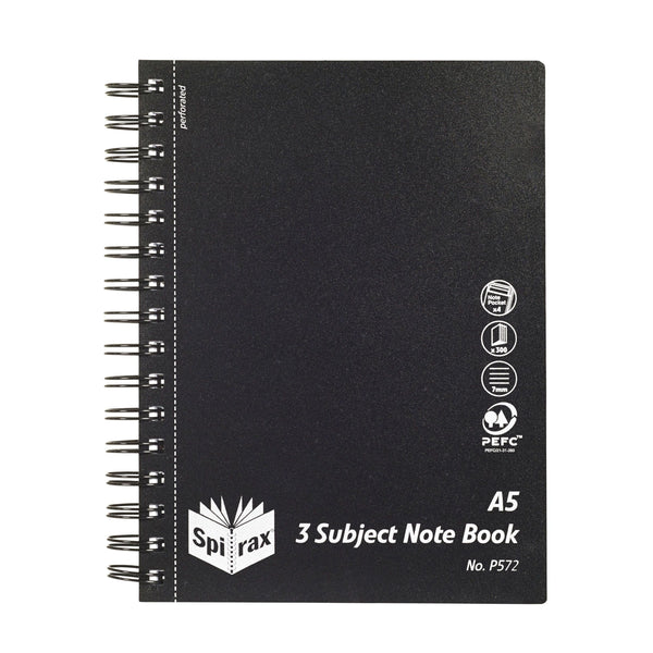 spirax p572 pp 3 subject book a5 300 page black s/o - pack of 5