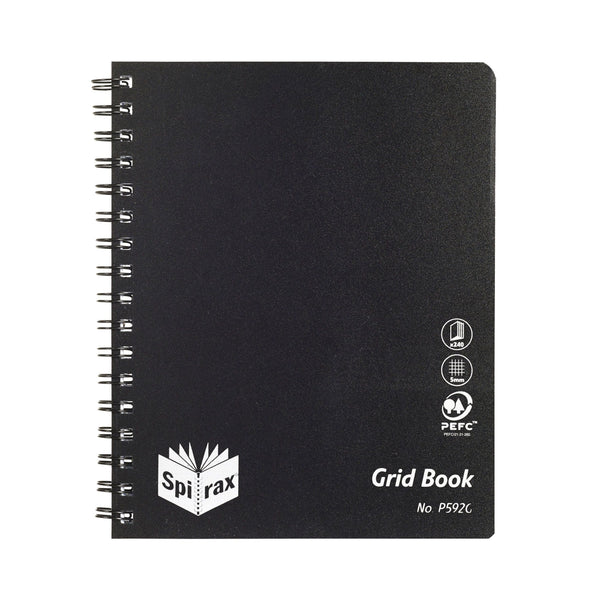spirax p592g pp grid book 222x178mm 240 pages black s/o - pack of 5