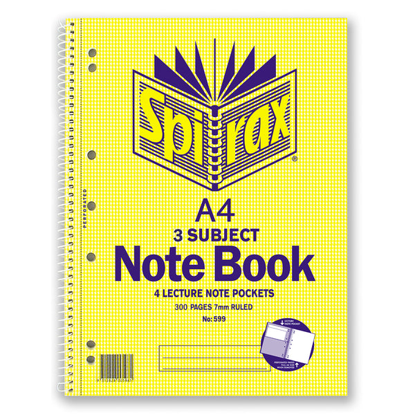 spirax 599 3 subject notebook a4 300 page - pack of 5
