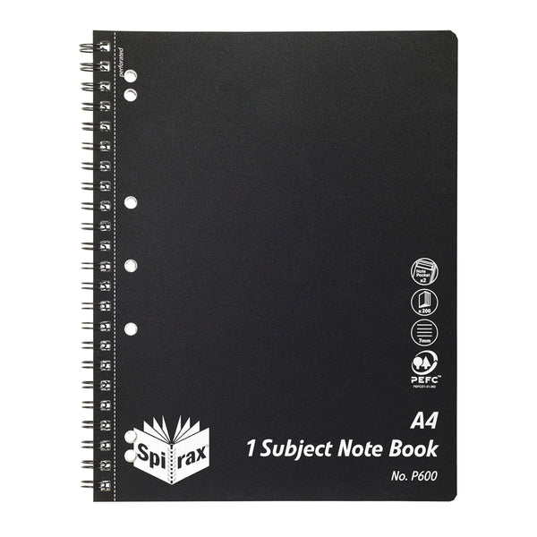 spirax p600 pp 1 subject book a4 200 page black s/o - pack of 5