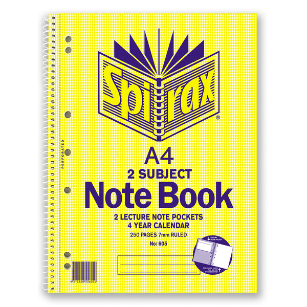 spirax 605 2 subject notebook a4 250 page - pack of 5