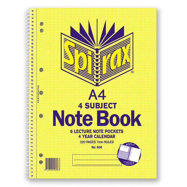 spirax 606 4 subject notebook a4 320 page - pack of 5