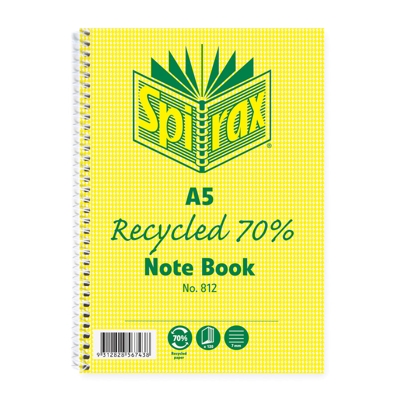 spirax 812 recycled notebook a5 120 page - pack of 5
