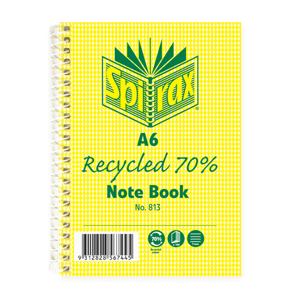 spirax 813 recycled notebook a6 100 page - pack of 5