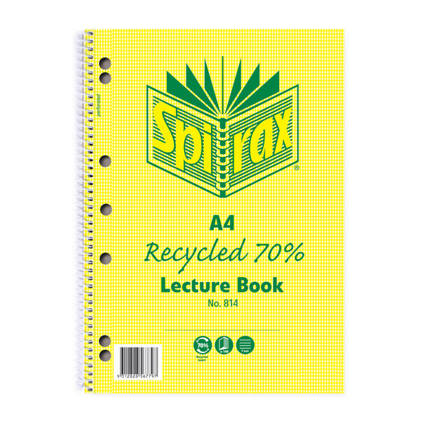 spirax 814 recycled lecture book a4 140 page - pack of 5