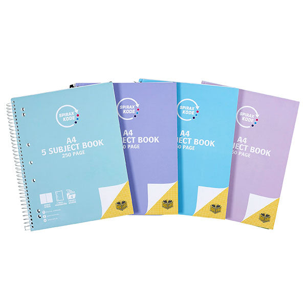 spirax kode pastel 5 subject book a4 250 pages pack of 10