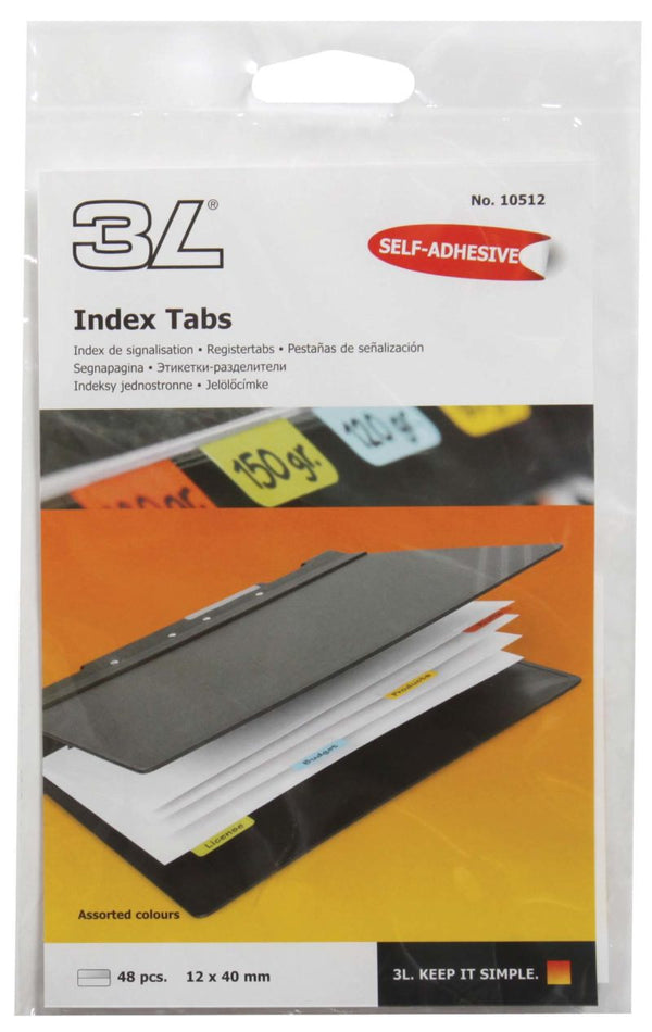 3L Index Tab 40mm Assorted 48 Pack