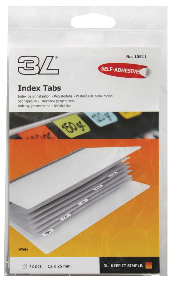 3l index tab 25mm white pack of 72