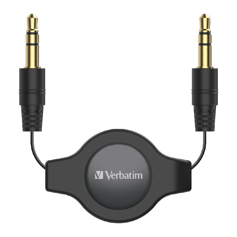 verbatim essentials audio cable 3.5mm aux retractable 75cm black