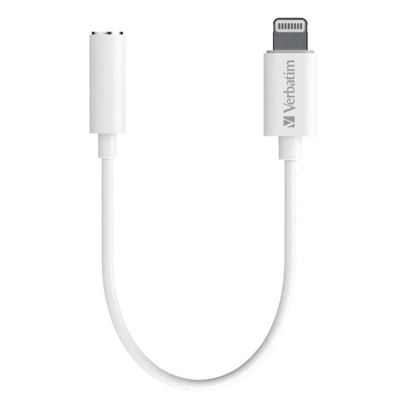 verbatim essentials lightning to 3.5mm headphone jack 10cm white