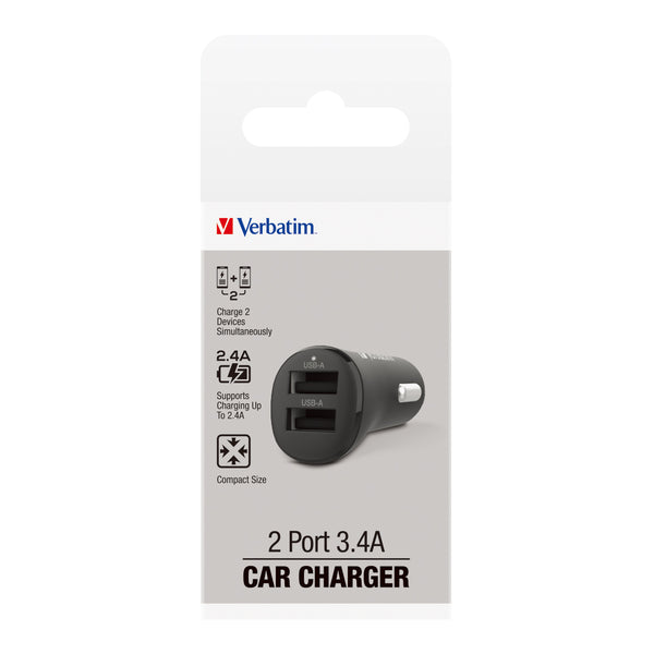 verbatim essentials car charger dual port 3.4a black