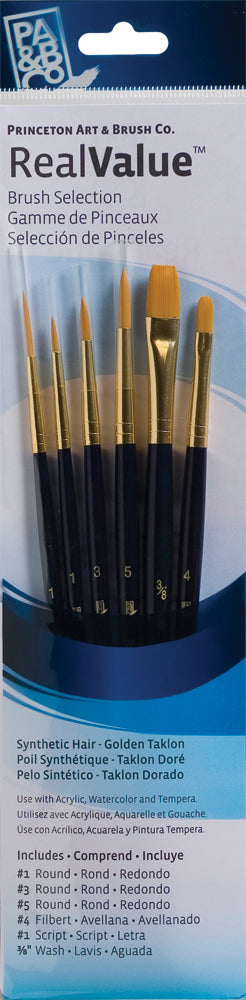 Princeton Art Brush Real Value Synthetic Golden Taklon Set Of 6 Art Brushes