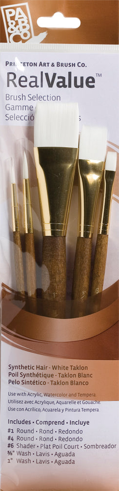 Princeton Art Brush Real Value Synthetic White Taklon Set Of 5 Art Brushes