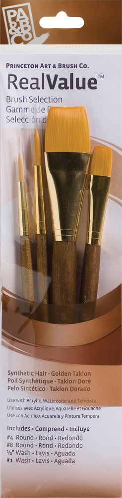 Princeton Art Brush Real Value Synthetic Golden Taklon Set Of 4 Art Brushes