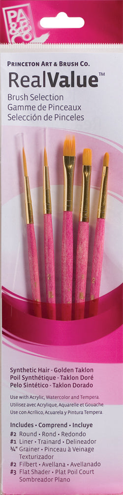Princeton Art Brush Real Value Synthetic Golden Taklon Set Of 5 Art Brushes