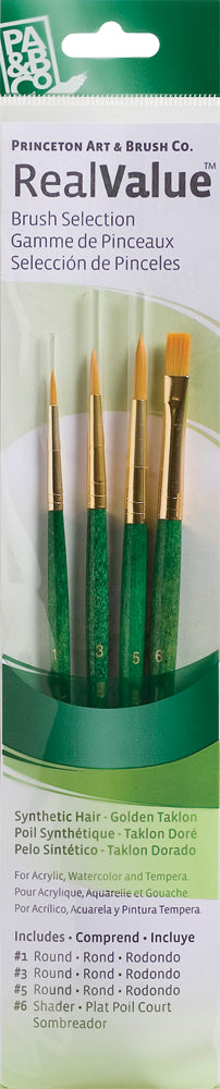 princeton brush real value synthetic-golden taklon set of 4 brushes