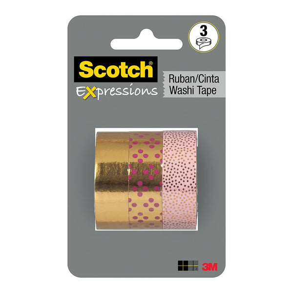 Scotch Expressions Foil Washi Tape C617-3PK-GLD 15mmx7m Multi Pack#colour_GOLD