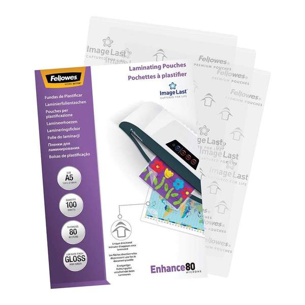 fellowes laminating pouches gloss 80 micron PACK OF  100#size_A5