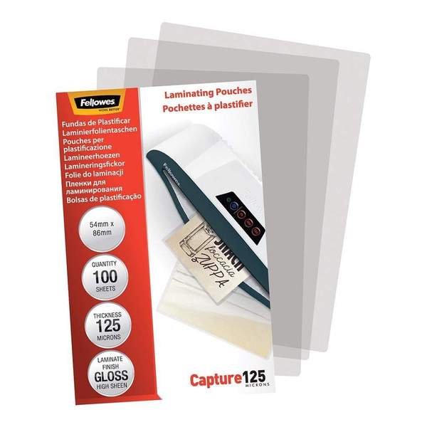 fellowes laminating pouches 125 micron PACK OF  100#size_54X86MM