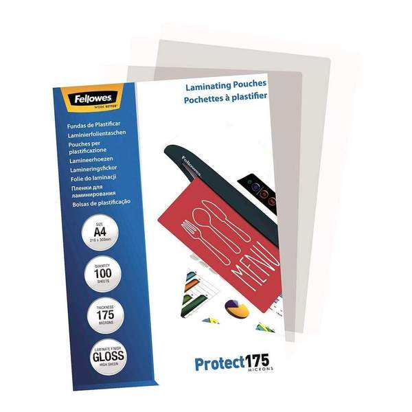 fellowes laminating pouches a4 gloss 175 micron PACK OF  100
