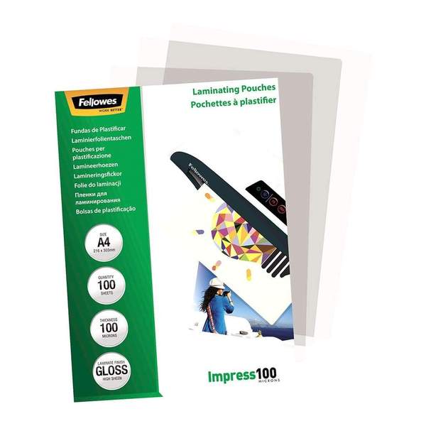 fellowes laminating pouches gloss 100 micron PACK OF  100#size_A4