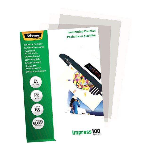 fellowes laminating pouches gloss 100 micron PACK OF  100