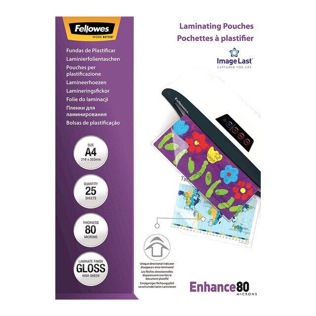 fellowes laminating pouches gloss 80 micron PACK OF  25