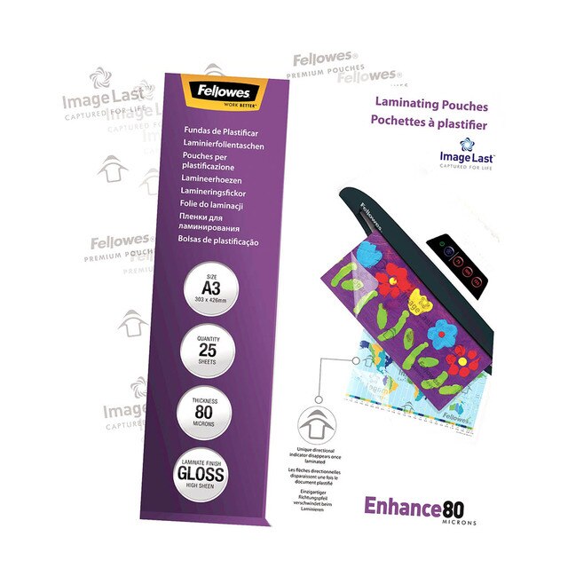 fellowes laminating pouches gloss 80 micron PACK OF  25