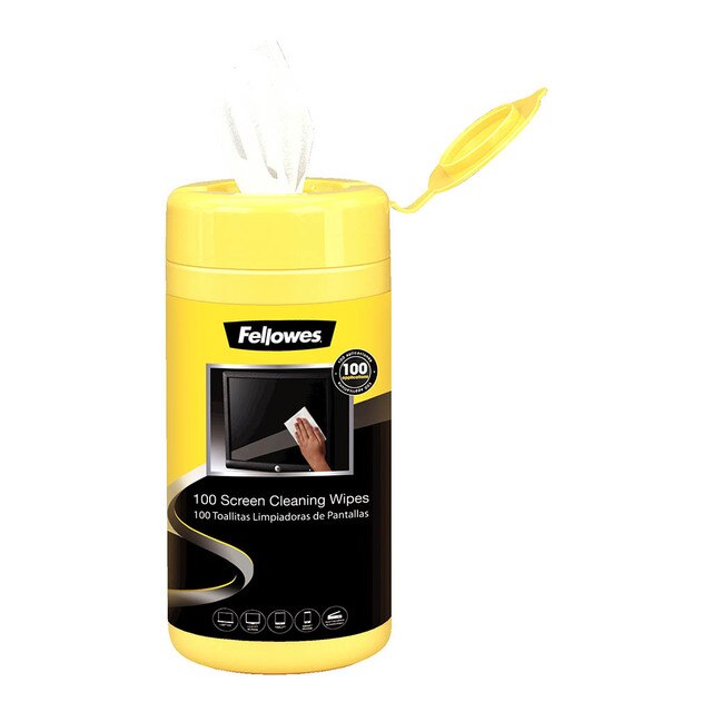 fellowes screen cleaning 100 wipe tub