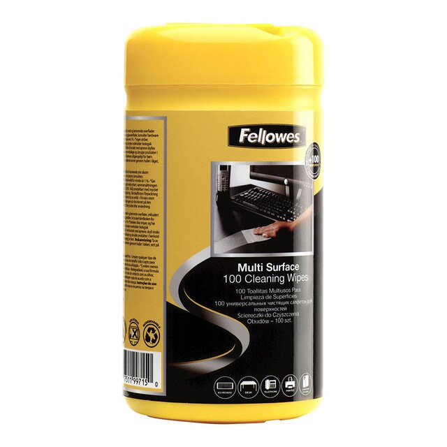 fellowes surface cleaning 100 wipe tub