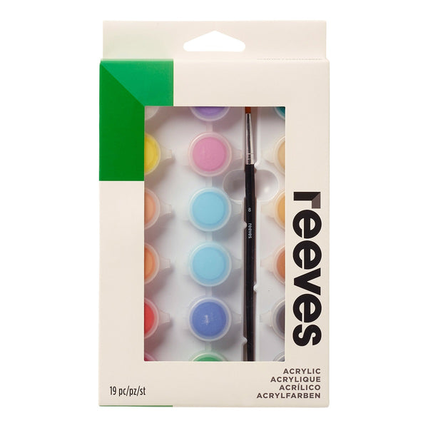 Reeves Artists' Acrylic Colour Set Of 18 X 5ml Pots With Brush