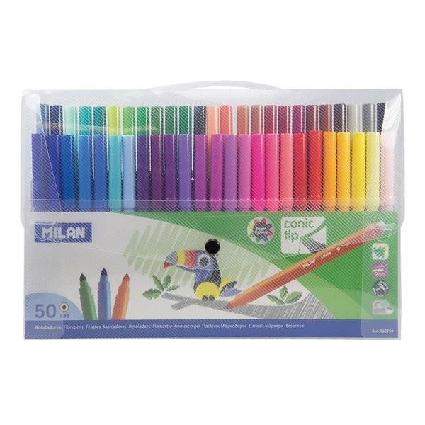 milan water based fibre pens   set of 50 colours in hard case