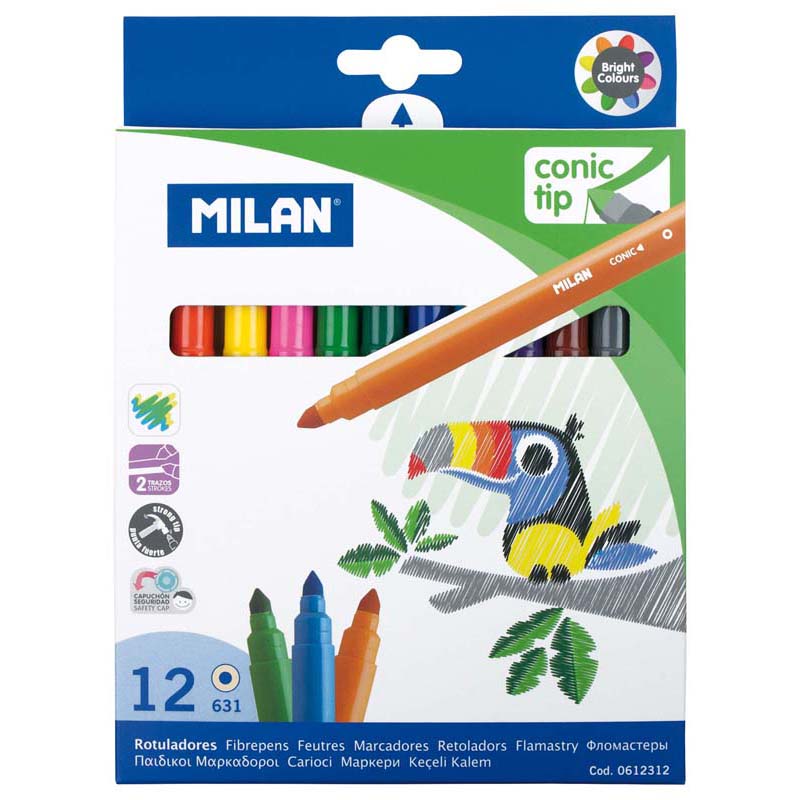 milan markers conic tip fibre pens assorted colours